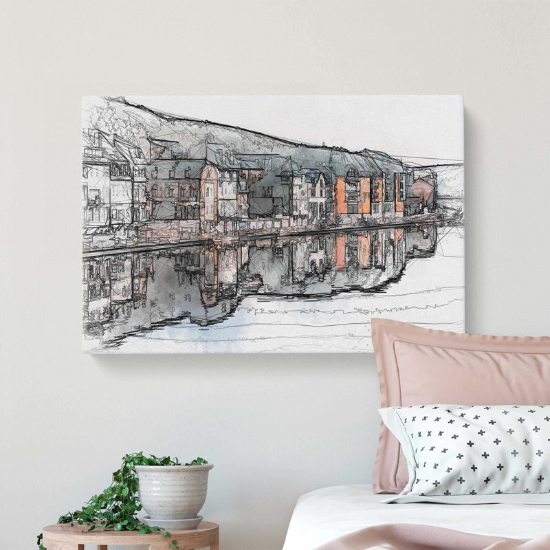 Row Of Houses In Dinant Belgium In Abstract - Wrapped Canvas Print, 50cm H x 76cm W x 3cm D