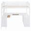 Lit mezzanine double en bois avec bureau en U, compartiments de rangement et miroir à trois volets
