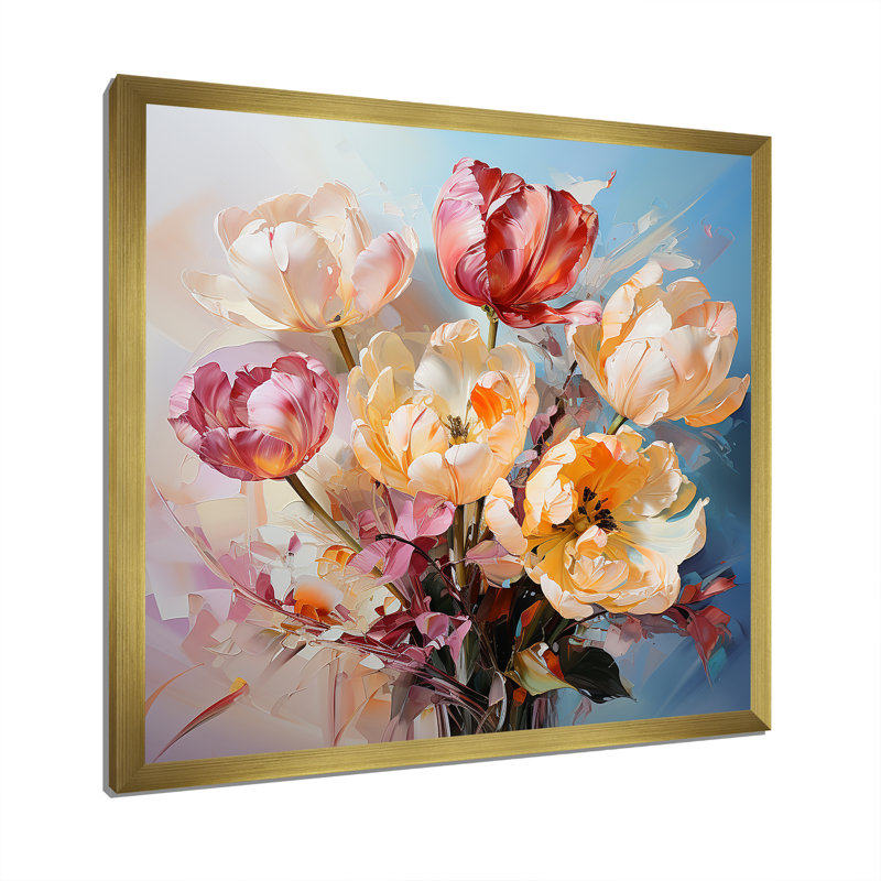 Bouquet de tulipes, nature morte I, H 24 po x l 24 po x P 1 po, Cadre doré simple