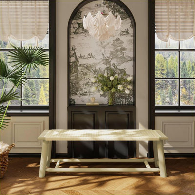 Banc | Rotin en bois massif Farmhouse Finition champagne recouverte pour l'extérieur | Rotin |