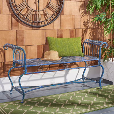 52" W Vintage Ornate Scrollwork Iron Garden Bench, Outdoor Metal Patio Bench for Deck Porch Backyard
