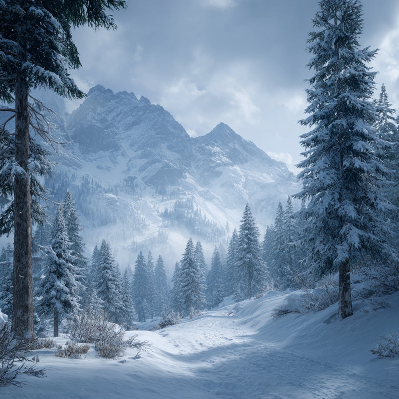 «Mountain Pines in Winter Light», art mural sur toile tendue, H 20 po x l 20 po