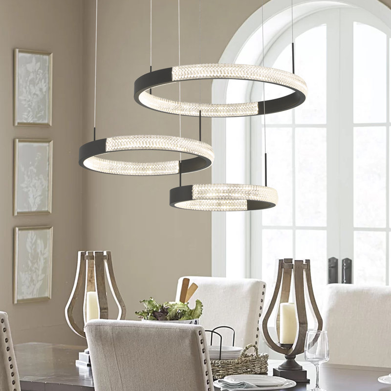 3 - Light Unique / Statement Modern Linear LED Chandelier, Black