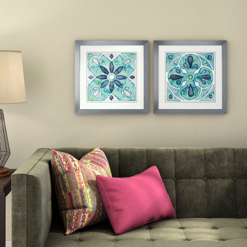 «Garden Getaway Tile V Teal», ensemble de 2 reproductions d'art sur papier, H 16,5 po x l 33 po x P 1 po, Pas de tapis