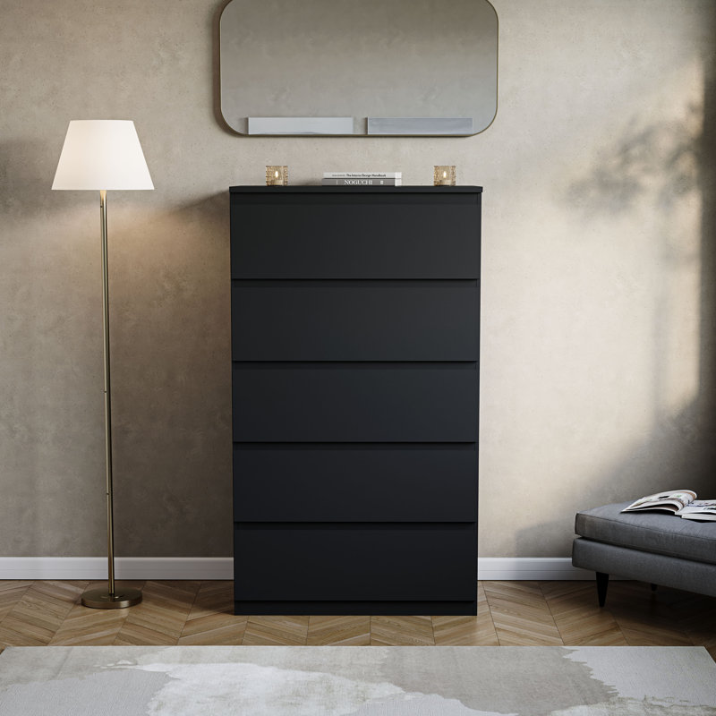 Cunha 70cm W 5 - Drawer Chest of Drawers, Black