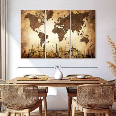 World Map " Wrinkled Vintage World Map " by Tess P 3 - Pieces