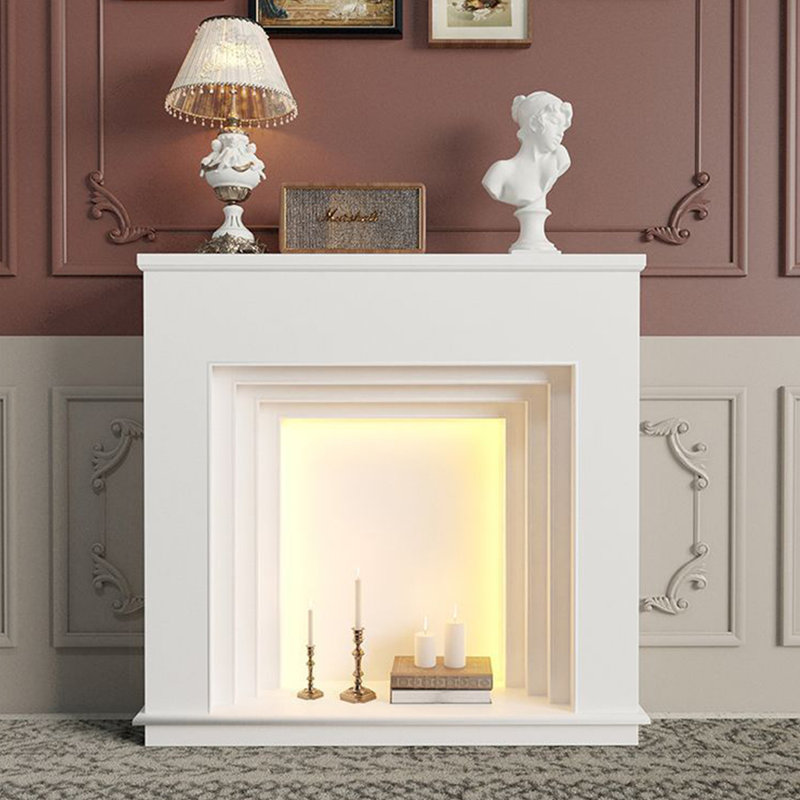 Foyer électrique en bois manufacturé beige