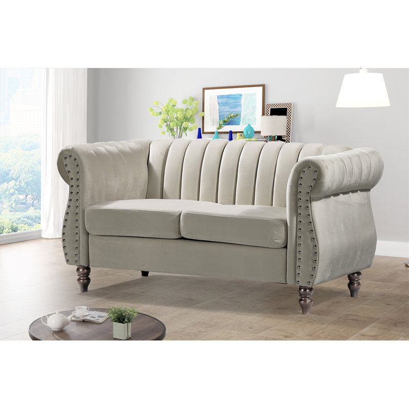 Capri 59.1'' Velvet Loveseat, Cream Velvet