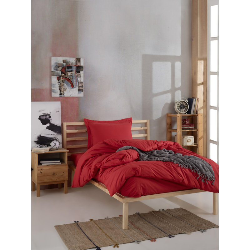 Ensemble de housse de couette 100% coton, Housse de couette 63 "x 87" + 1 taie d'oreiller st, Rouge