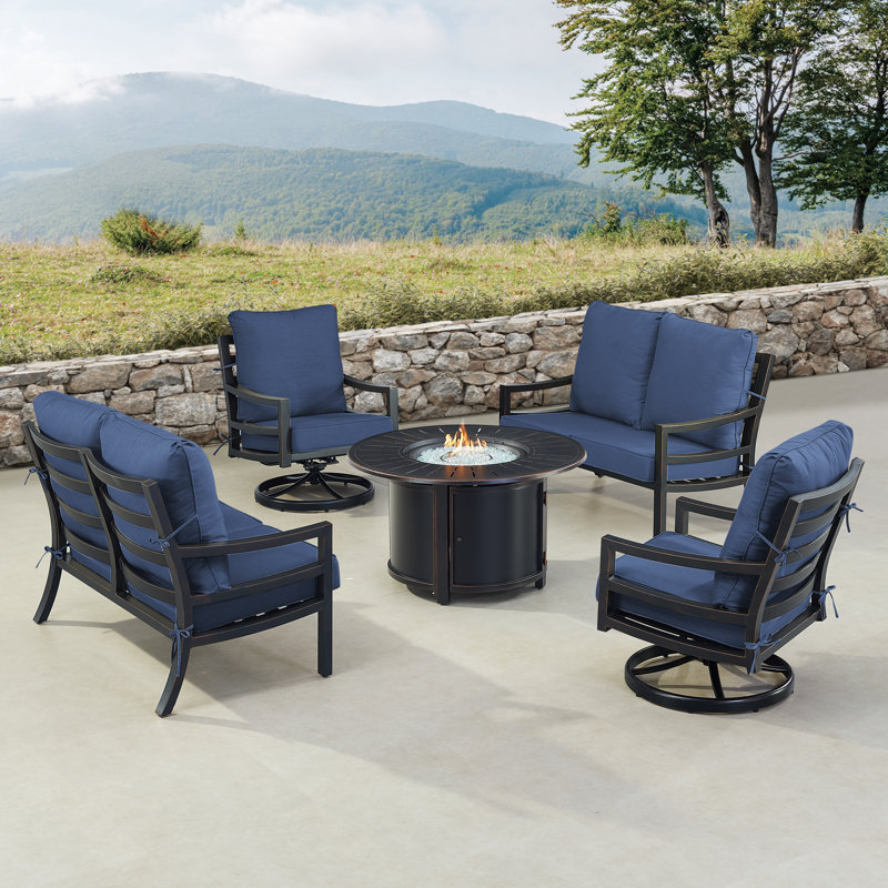 Ensemble de conversation d'extérieur pour 6 personnes avec coussins Ferribee, Bleu