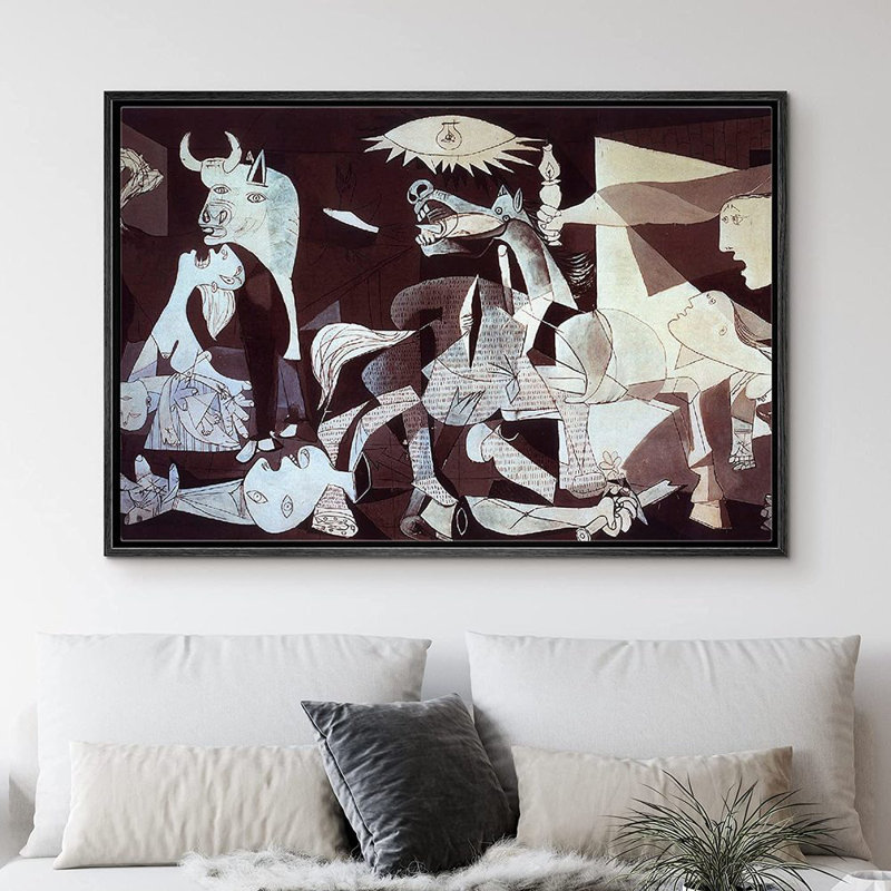 "IDÉE4WALL", reproduction d'art sur toile encadrée Guernica par Pablo Picasso, H 24 po x l 36 po x P 2 po, Noir