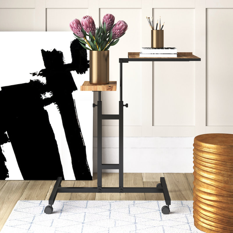 Adjustable Laptop Standing Desk with Wheeled Legs, White | 100% Melamine Coated Particle Board, 26.4 x 34.3 x 15.7 inches | Height Adjustable Up to 34.3 inches, Maximum Load 17.6 lbs | Multipurpose Table with Storage