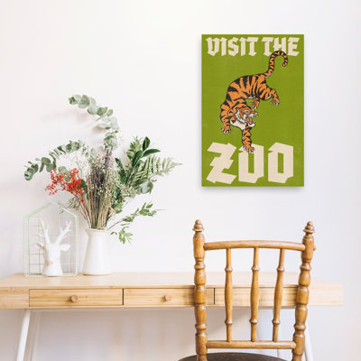 Visit The Zoo Tiger Bold Classic Retro Cat Tiger Architecture Wall Art Print 1 Piece Wrapped Canvas Wall Art