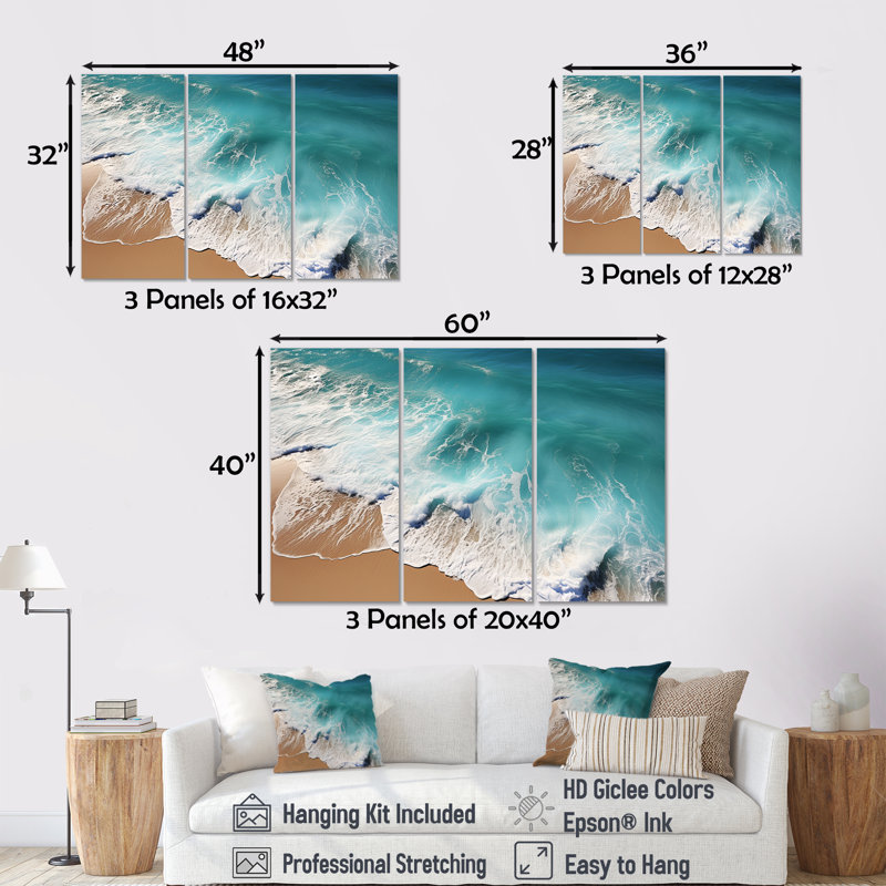 Swanley - Ensemble de décoration murale bord de mer, Toile tendue, H 40 po x l 60 po x P 1 po