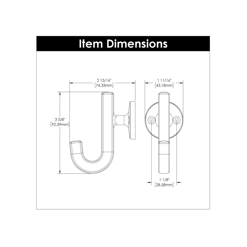 Woodward Collection Hook - 3-5/8" x 1-3/4 " Matte Black - Contemporary Entryway Hook for Coats, Hats & Bags, Matte Black
