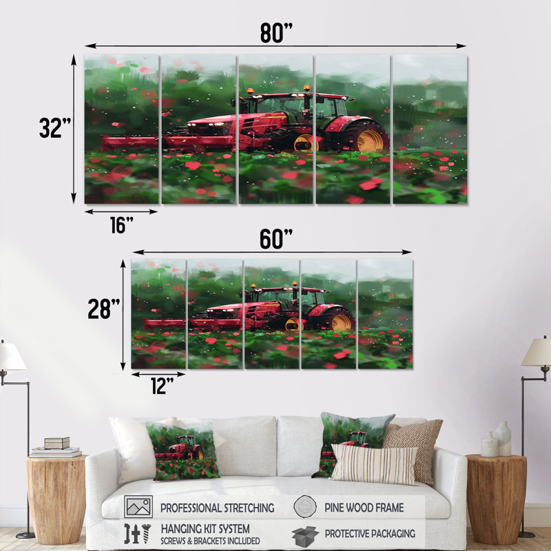 «Summer Farming Tractor Fields» - ensemble de reproductions d'art mural de ferme, H 28 po x l 60 po
