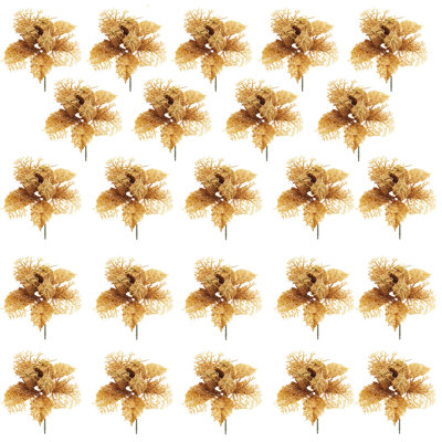 Coffret de 24 houx artificiels avec paillettes dorées