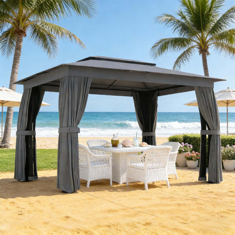 Double-Tier Soft Top Patio Gazebo Shelter, Gray