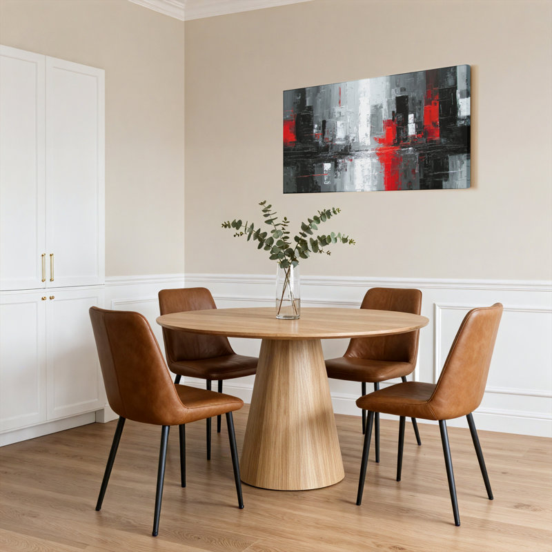 Abstrait rouge, noir, gris et toile géométrique tendue sur toile tendue, ensemble de 1, H 12 po x l 36 po