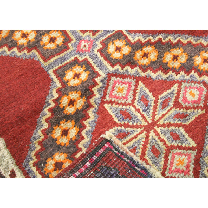 One-of-a-Kind Hand-Knotted 1960s 2'7" x 12'9" Runner Wool Area Rug in Red/Yellow