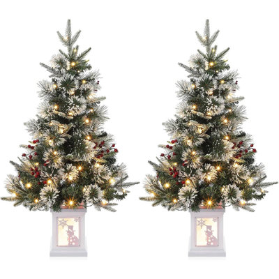 2 Pack3ft Snow Flocked Pre-Lit Christmas Tree with 78 LED Lights, 8 Modes, Timer and Potted Base, Tabletop Mini Xmas Tree