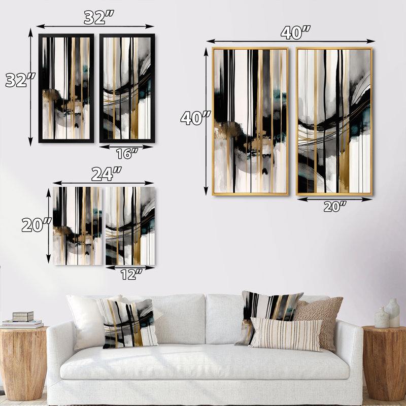 " Abstract Transitional Shapes " 2 - Pieces, 32" H x 32" W, Gold Framed