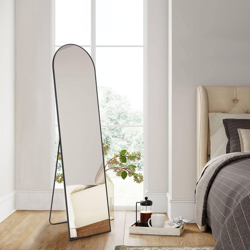  59"/64"/71" Full Length Mirror Floor Standing & Wall Mirror, Anti-Rust Aluminum Frame, Arch/Rectangle, Black/Gold, 59" x 16"