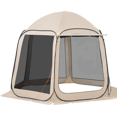 Screen House Tent, 10 x 9.2 ft, 4-8 Person Pop Up Screen Tent with Extended Awning, Portable Screened in Canopy with Carry Bag, Netting Sides, for Patio, Backyard, and Outdoor Activities, Beige
