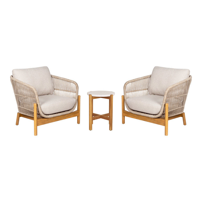 Ching 3-piece Outdoor Conversation Set With Acacia Wood Chairs & Terrazzo Side Table
