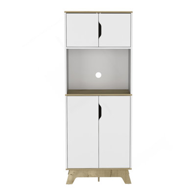 Armoire haute micro-ondes Wallas, cuisine, chêne clair / blanc