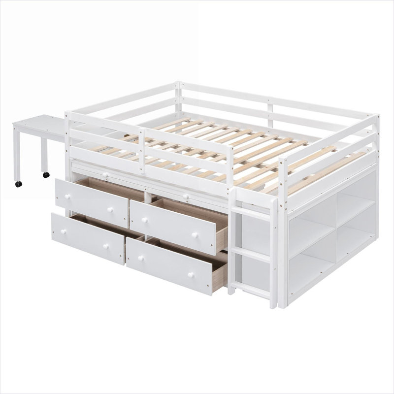 Cadre de lit pour le lit et le bureau de la chambre à coucher, lit mezzanine en bois massif avec tiroirs et bureaux de rangement