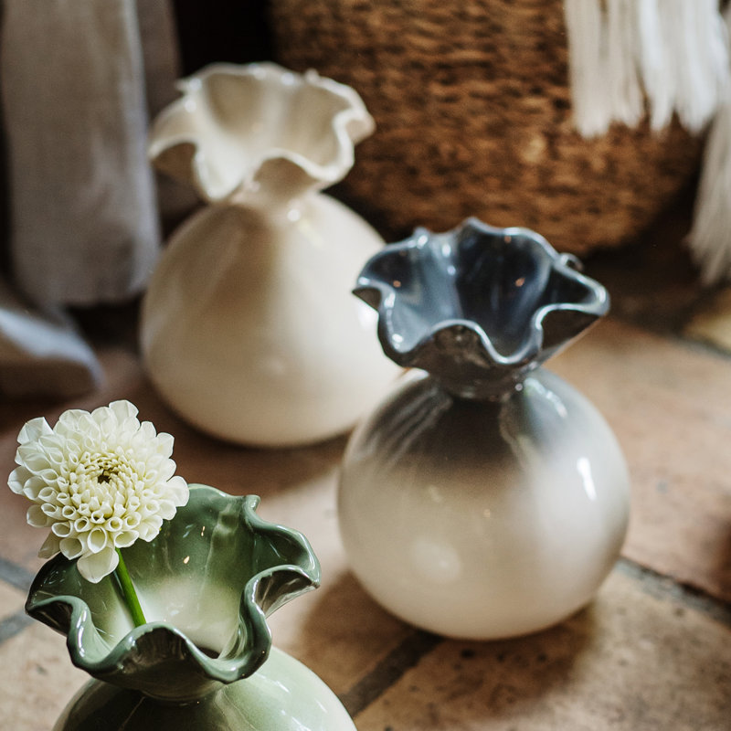 Casa Handmade Terra Bianca Table Vase, Gray/White