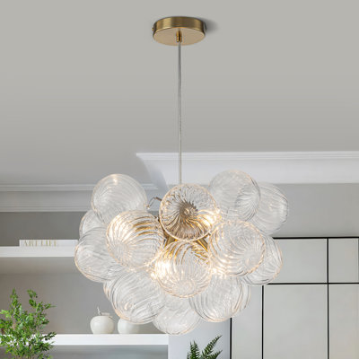 Lustre sphérique en verre tourbillon à 6 lumières à intensité variable Brody
