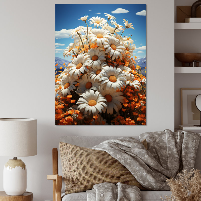 «Daisy Gardens» blanc et jaune - art mural marguerites, Toile tendue, H 44 po x l 34 po x P 1,5 po