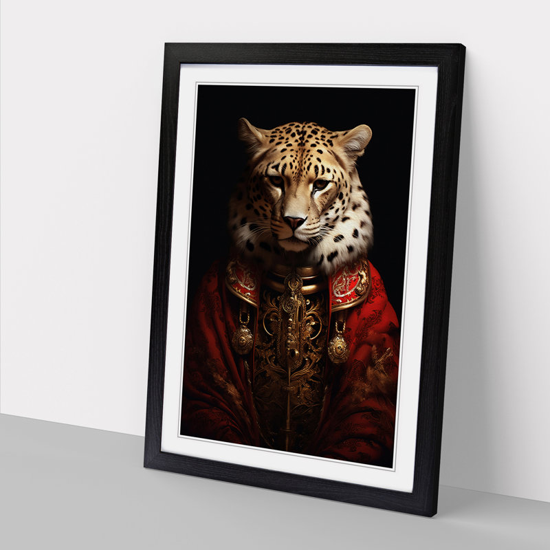 Cheetah Baroque - Single Picture Frame Print on Wood, 64cm H x 46cm W, Black Framed