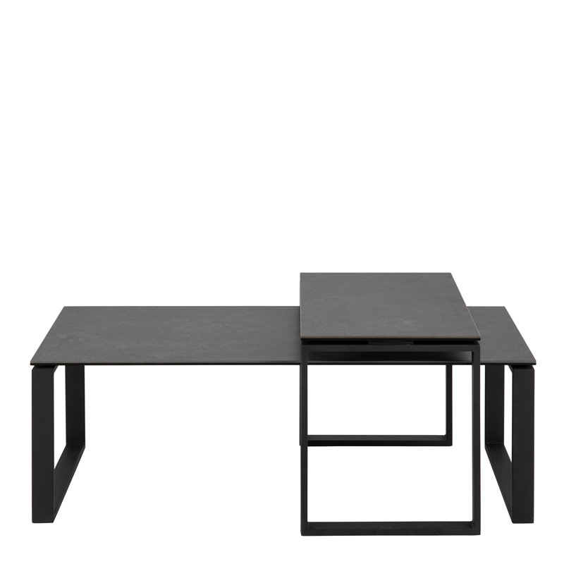 Katrine Coffee Table Set with Ceramic Akranes Top, Black