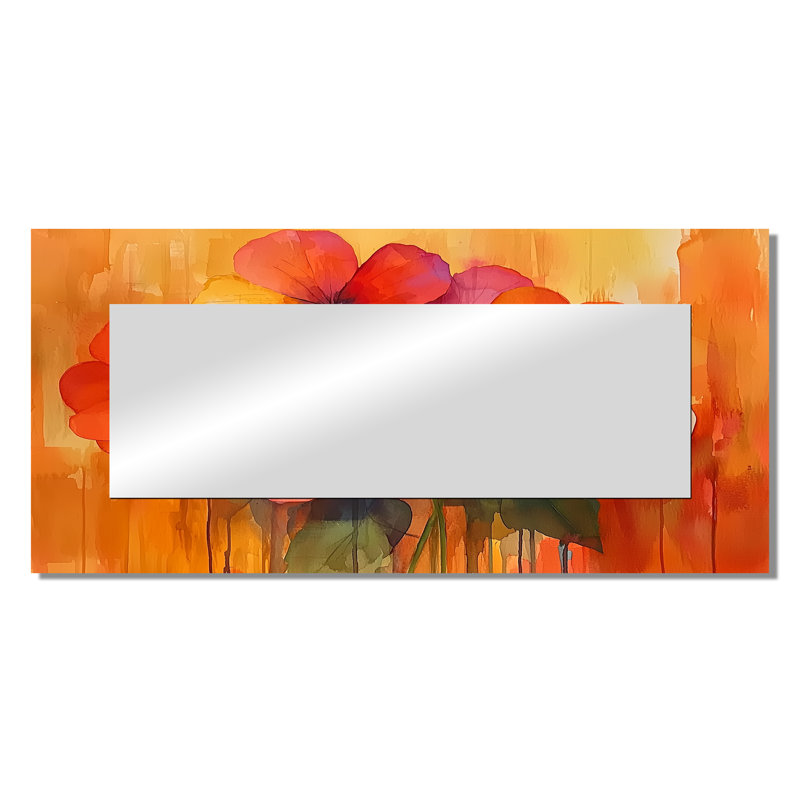 Burning Geraniums In Fiery Shades Expression II - Traditional Decorative Mirror Wall Art, 28" x 60"