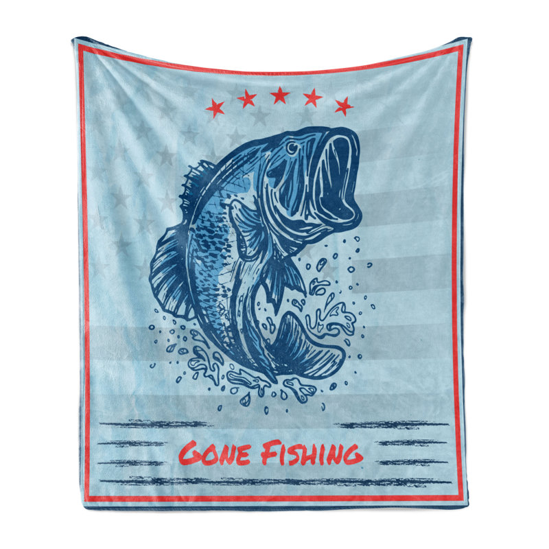 Ambesonne Fishing Theme Fleece Throw Blanket Vintage Trout Fish, 50" W x 60" L