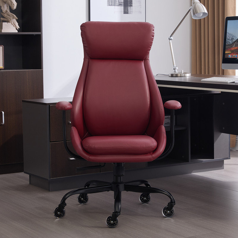 High-Quality PU Leather Office Chair with Premium Durable Construction, Silent Wheels, Easy Assembly, Red, Red