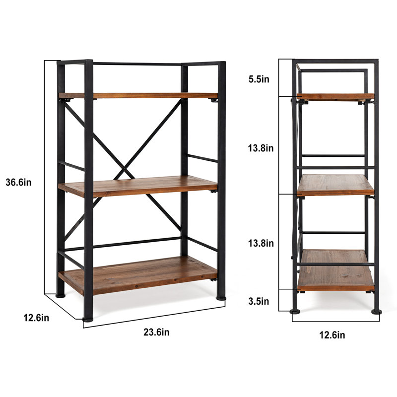 Bibliothèque étagère Iron, Noir, (3 tablettes) H 39,8 po x l 22,4 po x P 12,6 po