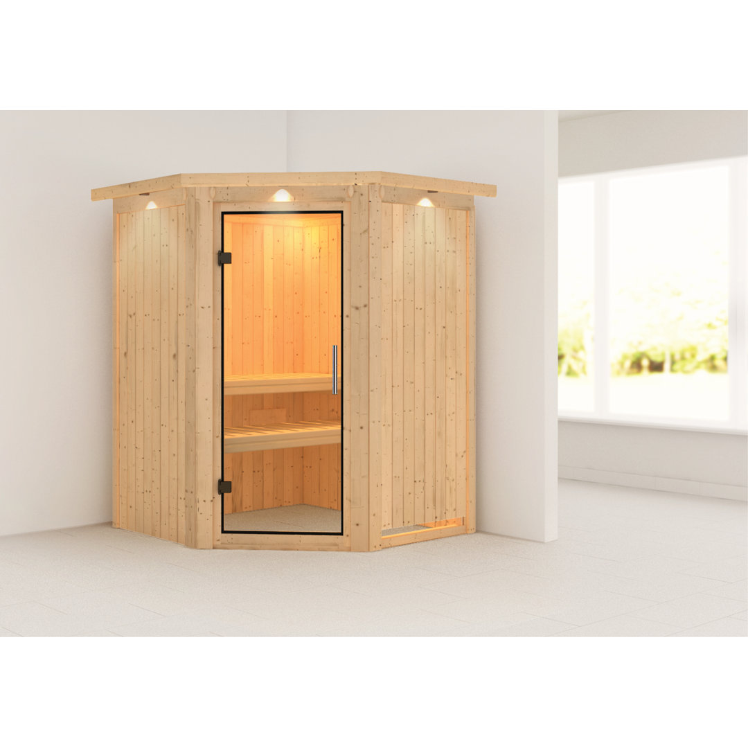 Sauna "Larin" mit Glastür und Kranz naturbelassen