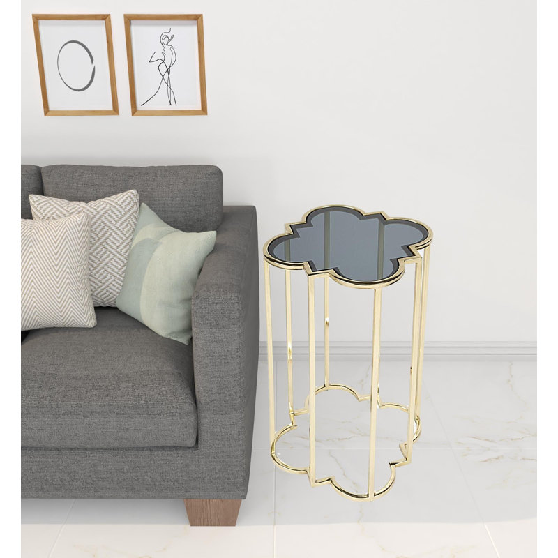 Table de bout de forme libre 24 po or et verre noir