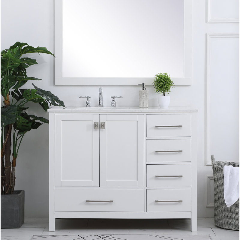 Irene 42'' Single Bathroom Vanity with Engineered Marble Top, Off-White