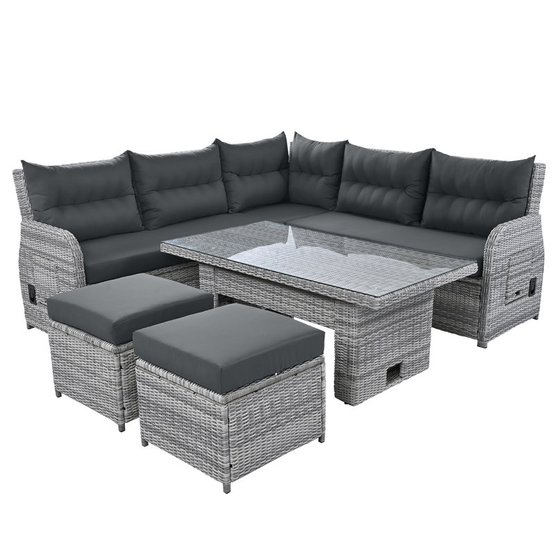 Ensemble de conversation pour 7 personnes avec coussins, Gris foncé