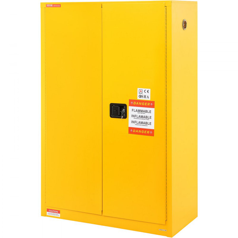 Flammable Safety Cabinet, 45 Gal, Cold-Rolled Steel Flammable Liquid Storage Cabinet, 42.9 x 18.1 x 65.2 in Explosion Proof with 2 Adjustable Shelves 2 Manual Doors for Industrial Use, Yellow