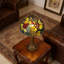 Lampe de table en vitrail de style Tiffany, lampe de chevet à motif floral à feuilles et raisin avec base en bronze antique, éclairage d'appoint de salon de chambre à coucher rétro
