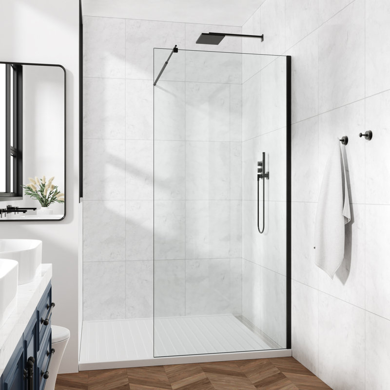Panneau de douche fixe simple sans cadre l 32 po x H 76 po, Noir mat