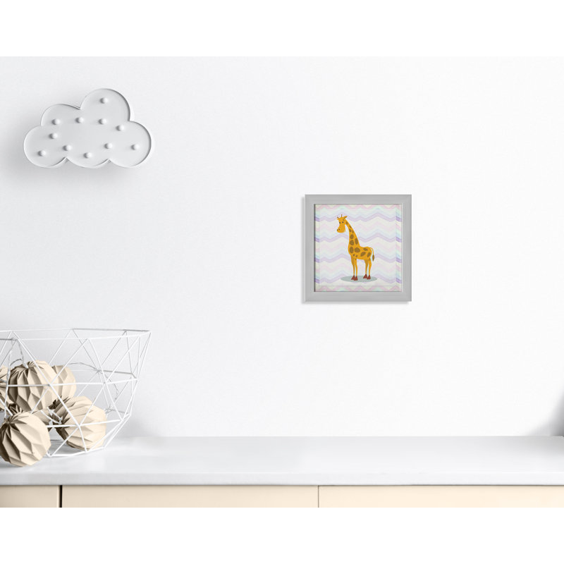 Décalcomanie murale «Pink Giraffe Time», Encadré plat argent, H 12 po x l 12 po x P 0,6 po
