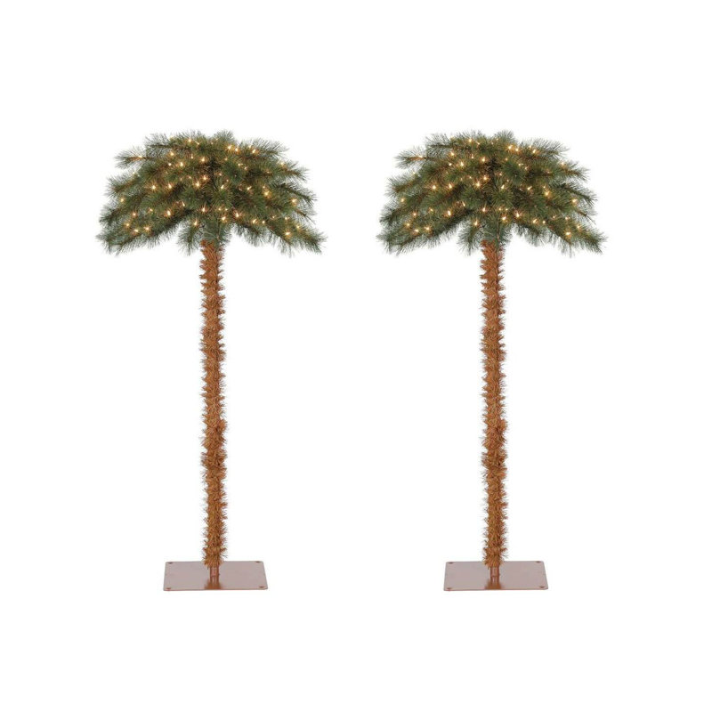 Island Breeze 5 Foot Pre-Lit Artificial Tropical Christmas Palm Tree (2 Pack)