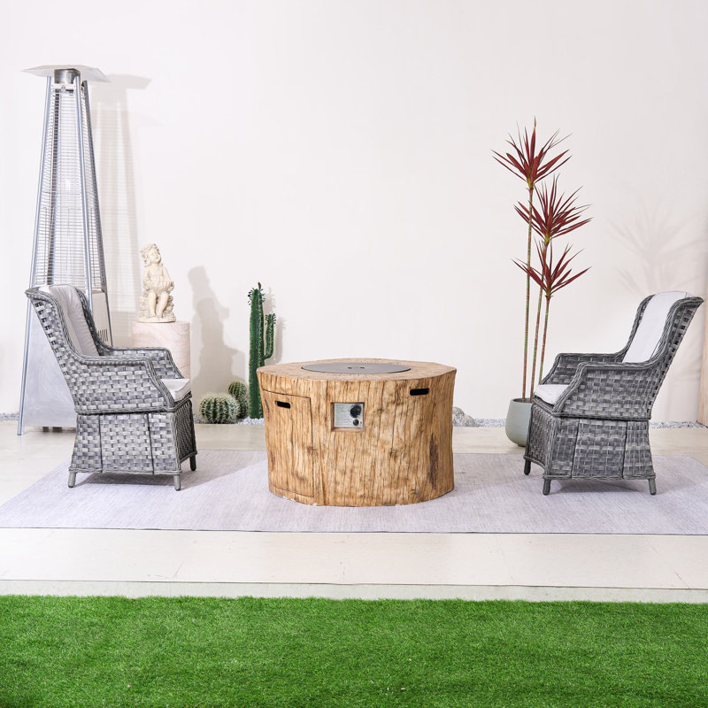 2-Person Outdoor Seating Group With Firepit, Gray White, Gray